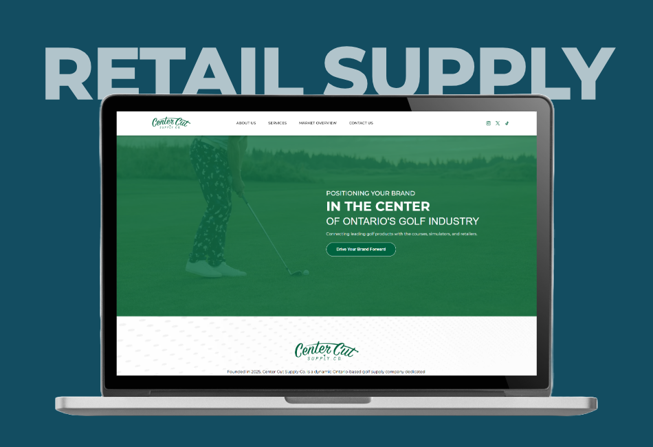 Laptop displaying a golf website with the text 