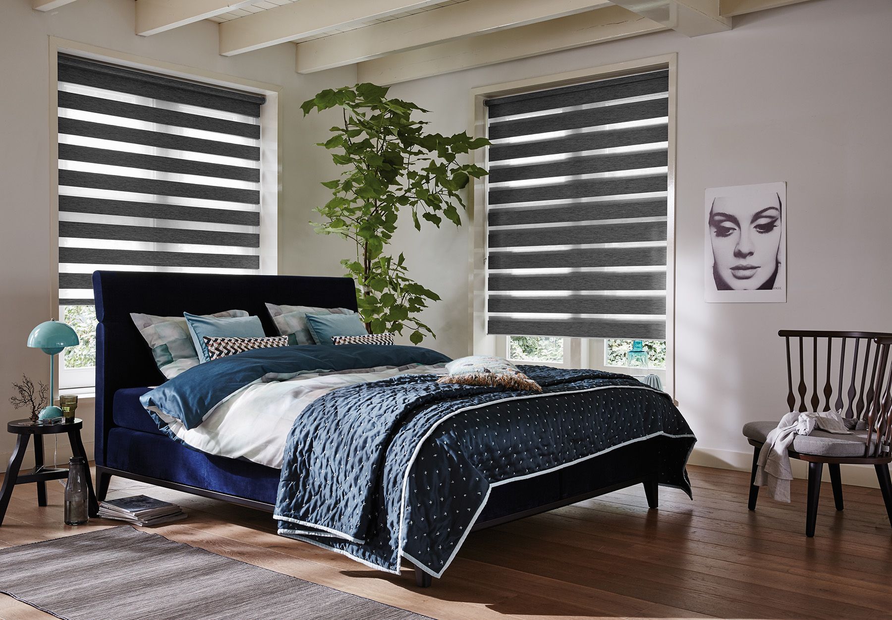 A bedroom with classy blinds installed by Blind & Shutter City in Moreleta Park, Pretoria.