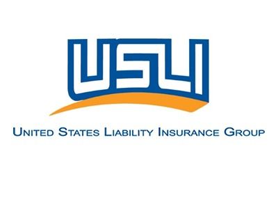 Logo for United States Liability Insurance Group (USLI) featuring blue block letters over a curved orange swoosh.