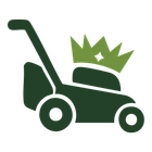 Green lawnmower with a crown, symbolizing landscaping service.