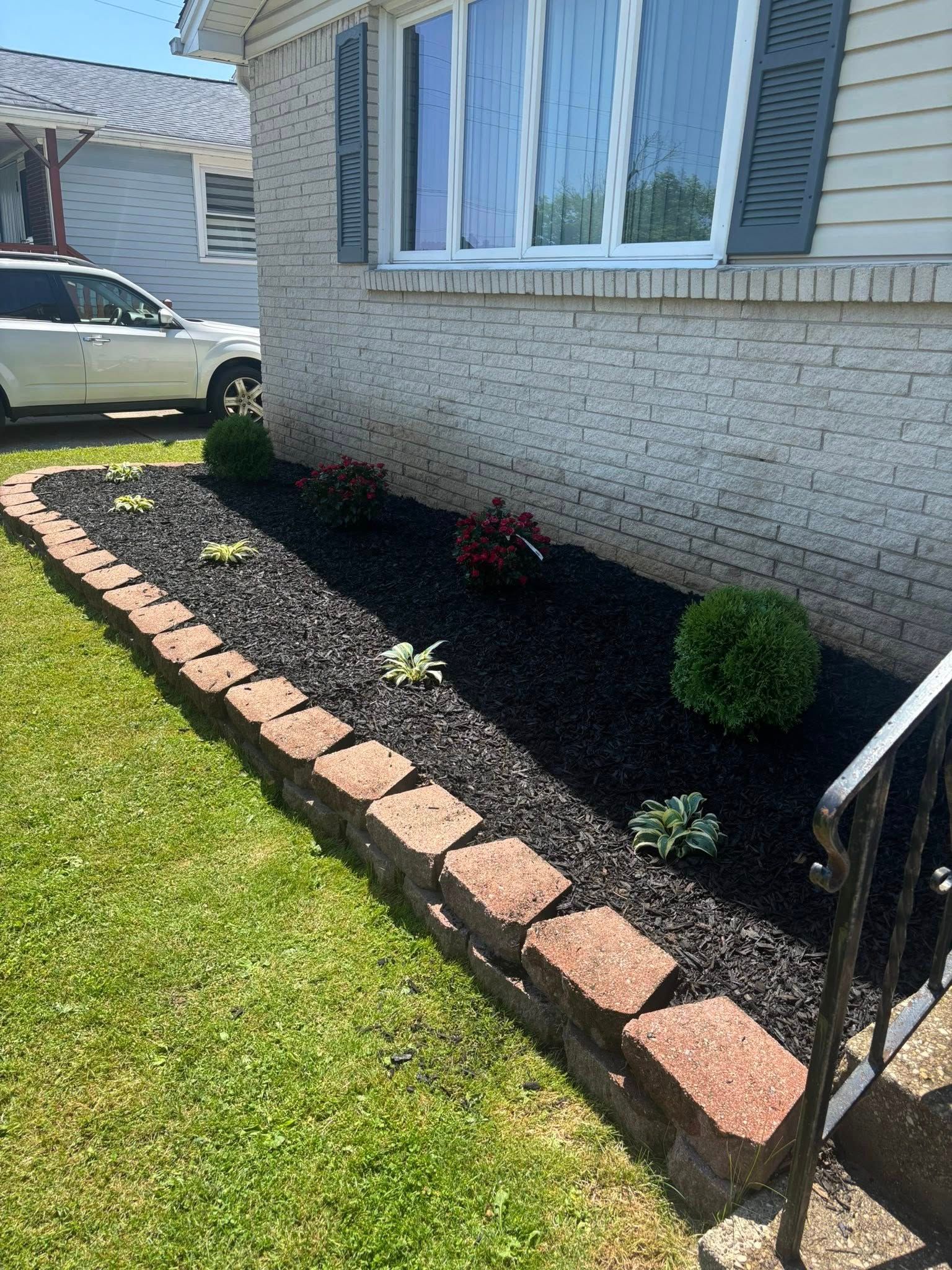 A curving asphalt driveway lined with tall, green hedges winds through a forest.