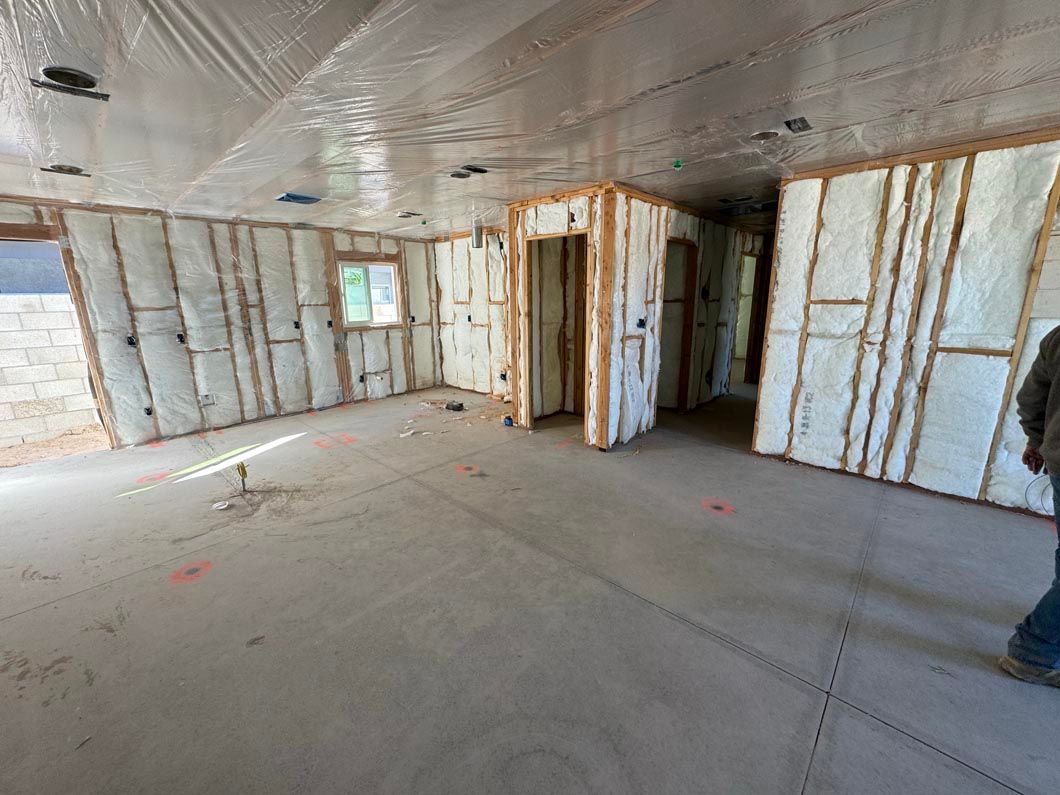 A large room with a lot of insulation on the walls and ceiling.