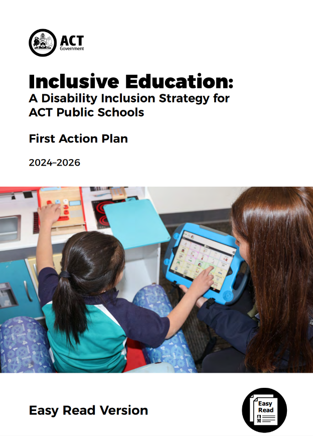 Cover of Inclusive Education: A Disability Inclusion Strategy for ACT Public Schools 2024-2034.