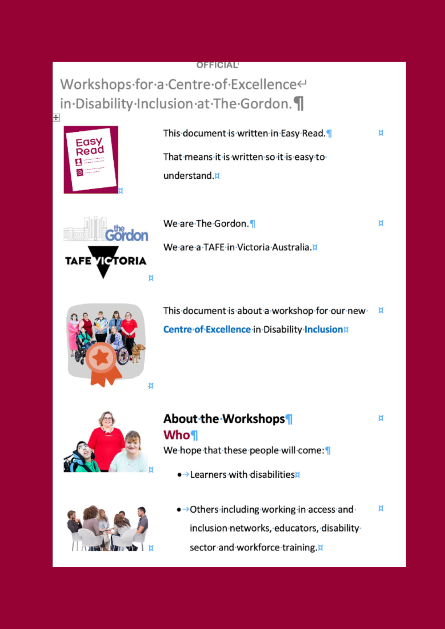 Workshops for a Centre of Excellence in Disability Inclusion at The Gordon