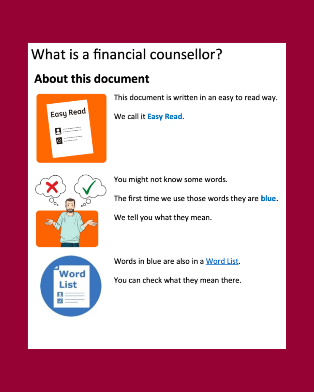 What is a financial counsellor?