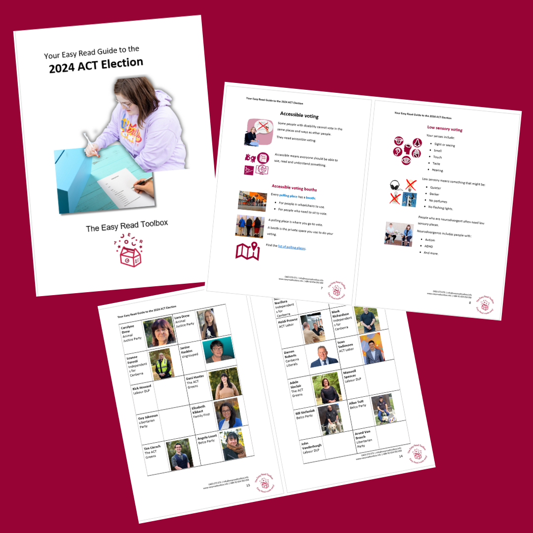 The cover and several internal pages of the free Easy Read Voting Guide.