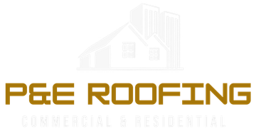 a logo for a company called p & e roofing commercial and residential .