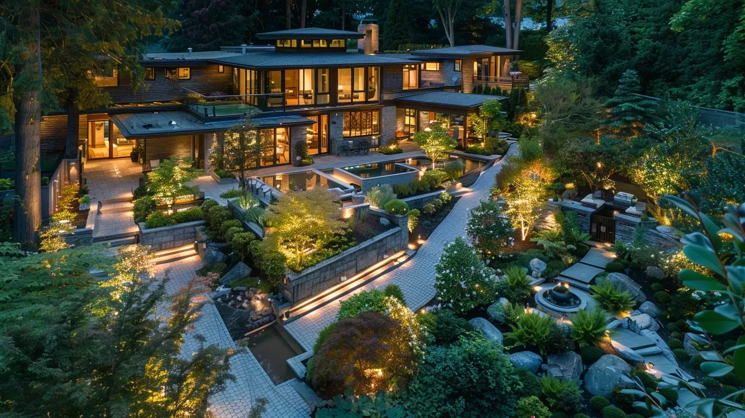 A charming pergola is the star of this backyard lighting in Richmond BC project. We illuminate outdoor structures to create focal points. Keywords: gazebo lighting, pergola lights, outdoor structures.