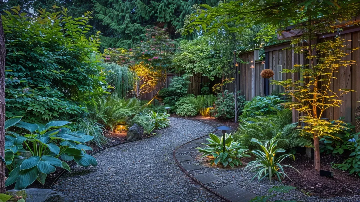 An automated smart system controls this garden lighting in Richmond BC. Our lighting can be zoned and dimmed for the perfect mood. Keywords: smart lighting, home automation, zoned lighting.