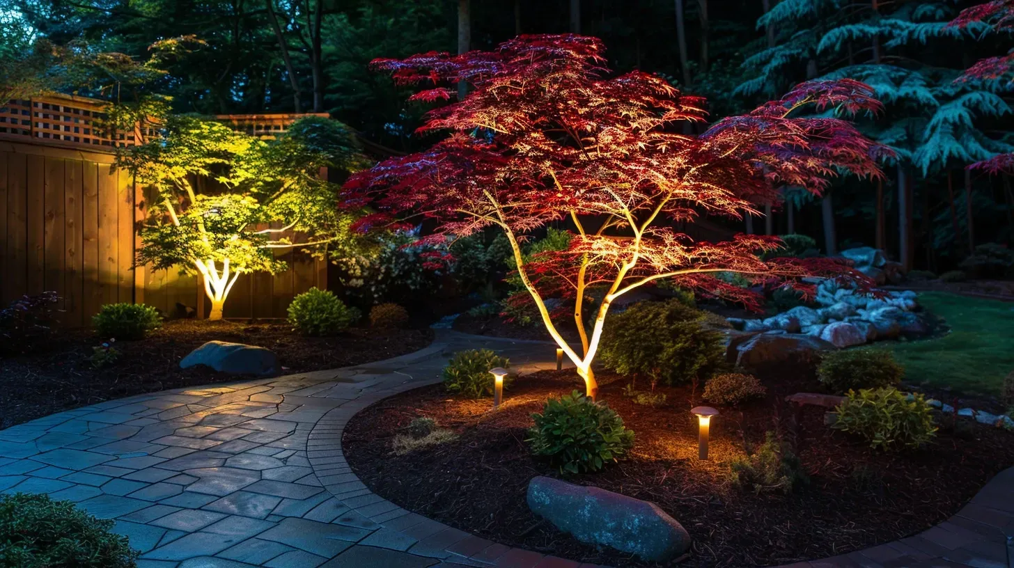 The vibrant colors of blooming flowers are enhanced by our garden lighting in Richmond BC. We use high CRI LEDs to show true colors. Keywords: high CRI LED, color rendering, flower lighting.