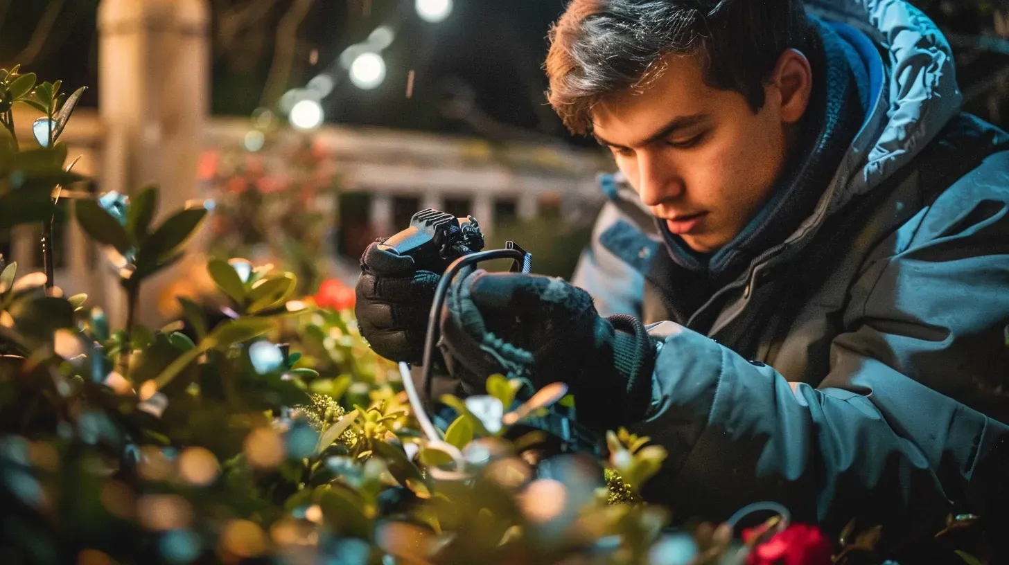 The joy of a fully working system after a successful landscape lighting repair in Richmond BC. Our outdoor lighting repair service restores beauty and function. Keywords: system restoration, customer satisfaction, completed repair.