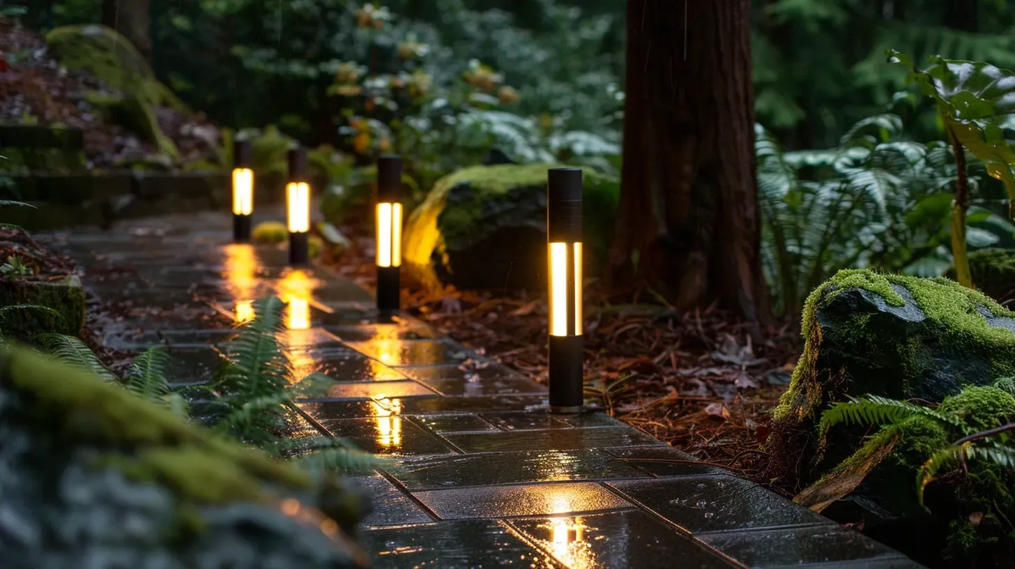 Energy-efficient LED fixtures are used in this garden lighting in Richmond BC design in West Cambie. Our lighting is beautiful and environmentally friendly. Keywords: LED lighting, energy savings, sustainable landscape.