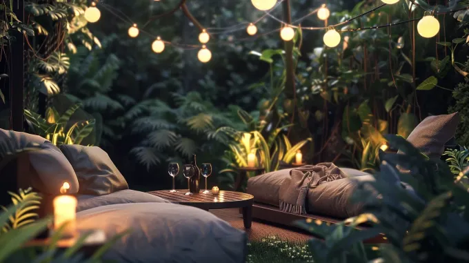 The artistic design capabilities of our landscape lighting services in Richmond BC are shown here. Our outdoor lighting services create stunning visual effects like moonlighting and silhouetting. Keywords: custom design services, artistic lighting, garden services.