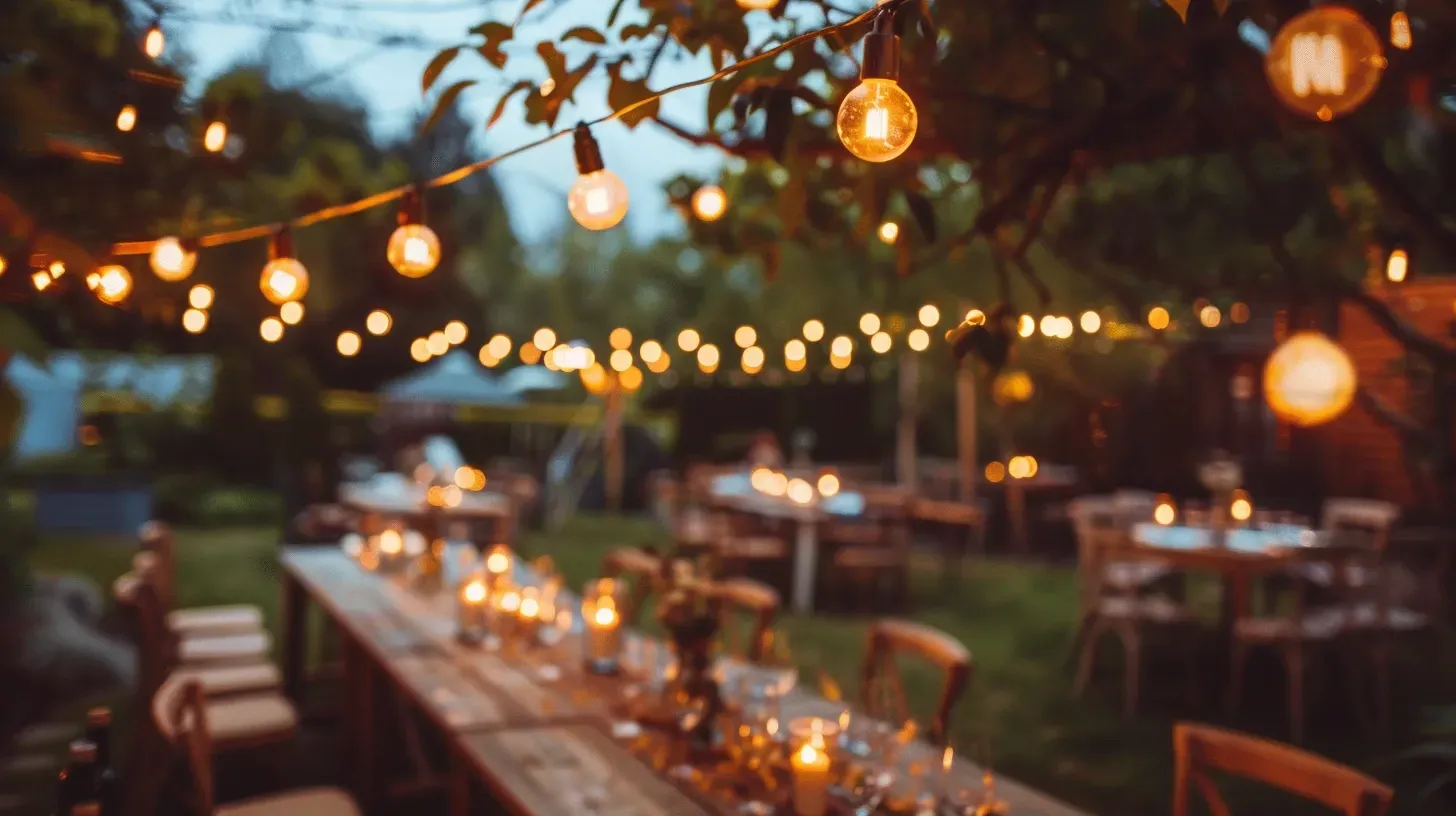 This backyard in City Centre features bistro lighting in Richmond BC strung in a beautiful zig-zag pattern. Our string light designs are custom to your space. Keywords: custom design, lighting pattern, creative installation.