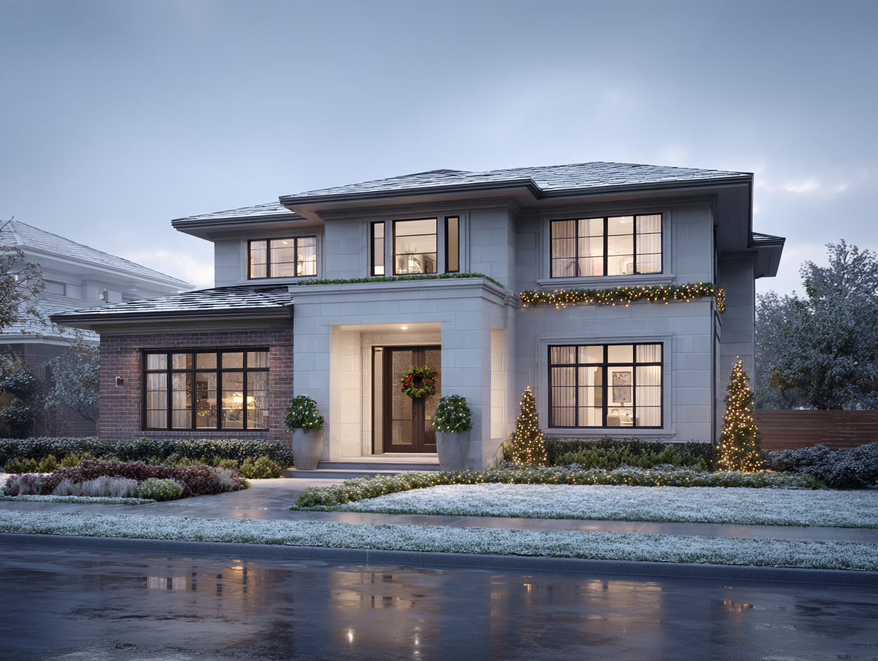 Richmond Christmas lighting company delivering residential outdoor festive décor Richmond BC, commercial holiday lighting services, roof holiday lights installation, patio string lighting, backyard Christmas décor, driveway holiday lighting near me.
