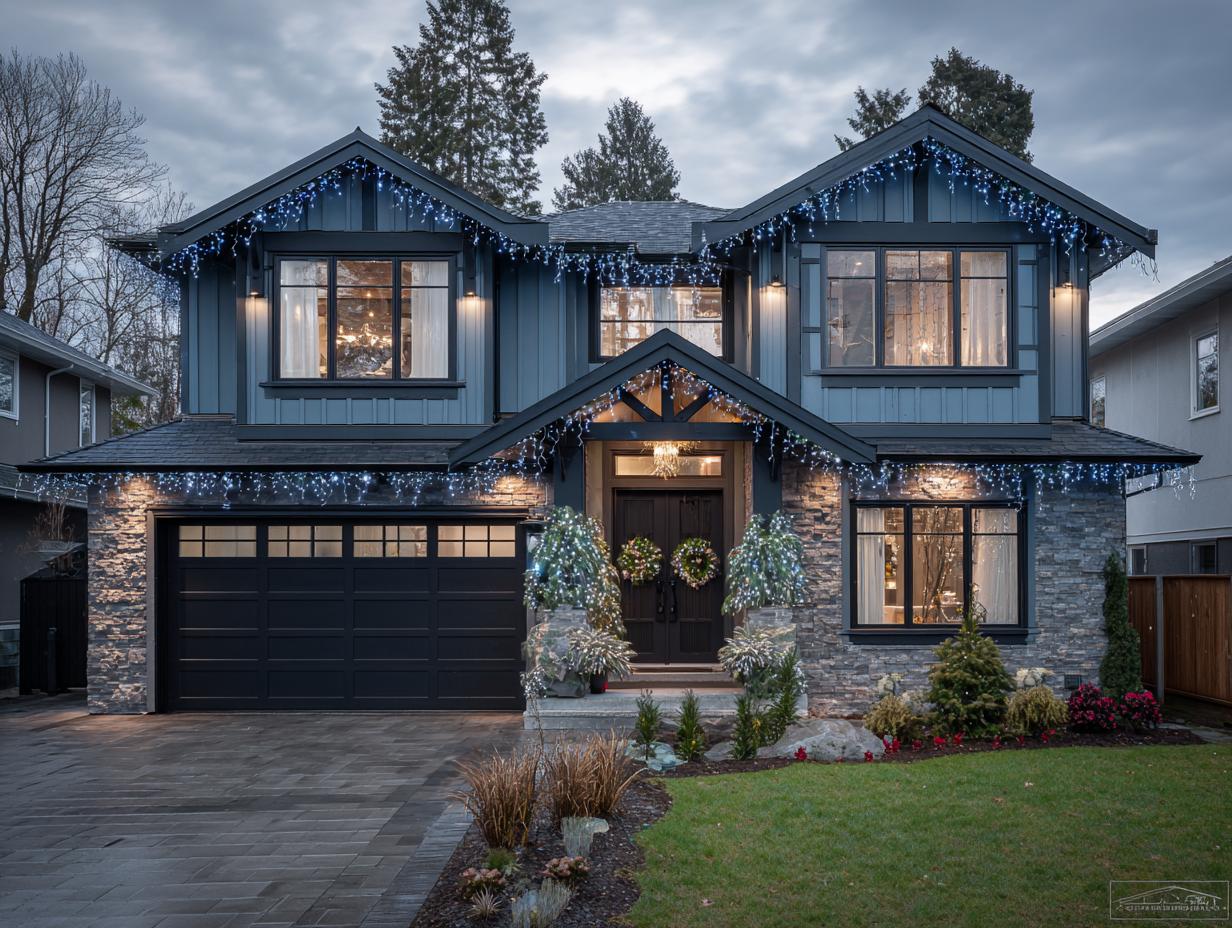 Richmond holiday lighting specialists providing Christmas décor installation, residential LED festive lighting Richmond BC, commercial Christmas lighting contractors, roof holiday lights services, backyard décor lighting, patio holiday string lights Richmond, driveway festive lighting displays.