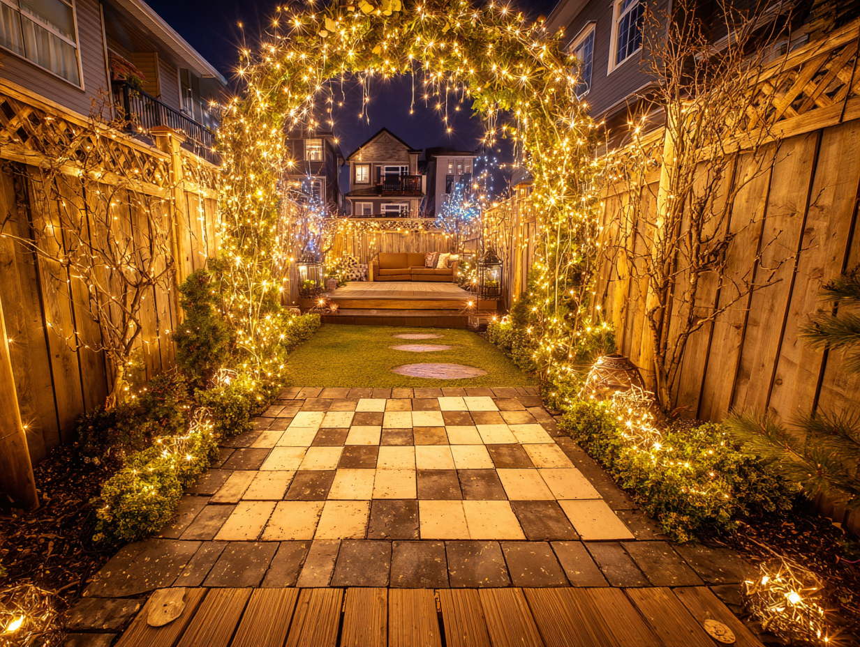 Richmond Christmas lighting installation experts offering residential holiday lighting, commercial Christmas décor services, LED outdoor lights Richmond BC, roofline holiday lighting installers, backyard festive patio lights, tree wrapping services, driveway holiday lighting displays, Richmond seasonal lighting near me.