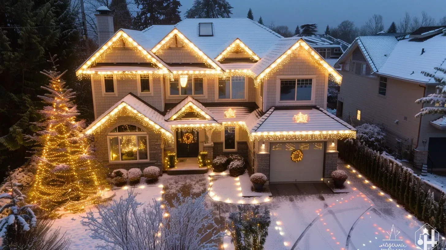 The grand entrance of this Richmond home is framed by our architectural lighting. This exterior lighting creates a welcoming and impressive focal point. Keywords: entryway lighting, grand entrance, focal point.