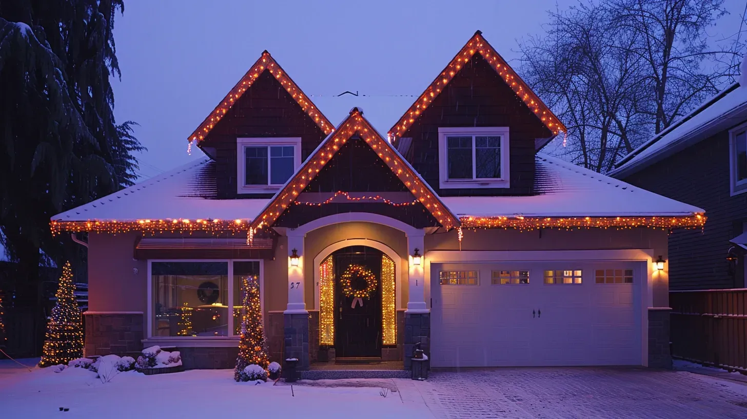 A beautiful wreath and garland, pre-lit by our Christmas and holiday lighting in Richmond BC team. We offer decorated greenery. Keywords: pre-lit garland, wreaths, holiday greenery.