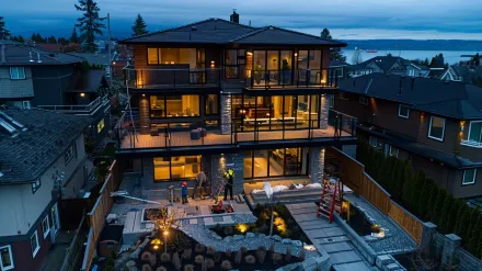 The warm 3000K glow of LED garden lights from a Richmond landscape lighting installation. Our outdoor lighting Richmond BC services create ambiance. For landscape lighting in Steveston and Ironwood, we provide custom designs. Keywords: garden lighting, LED, warm white, Richmond landscape lighting.
