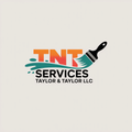 Logo for TNT Services: orange and teal TNT letters with paint splash and brush. 