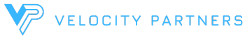 The logo for velocity partners is blue and white