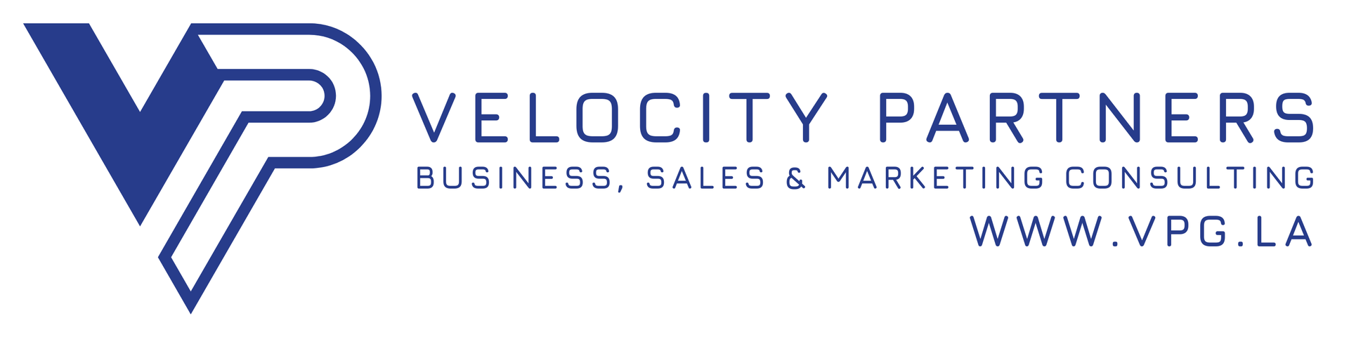 The logo for velocity partners is blue and white