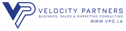The logo for velocity partners is blue and white