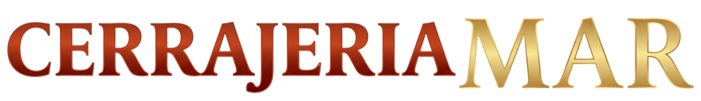 La palabra CERRAJERIA en letras de color rojo oscuro seguida de MAR en dorado, estilizada como un logotipo empresarial.