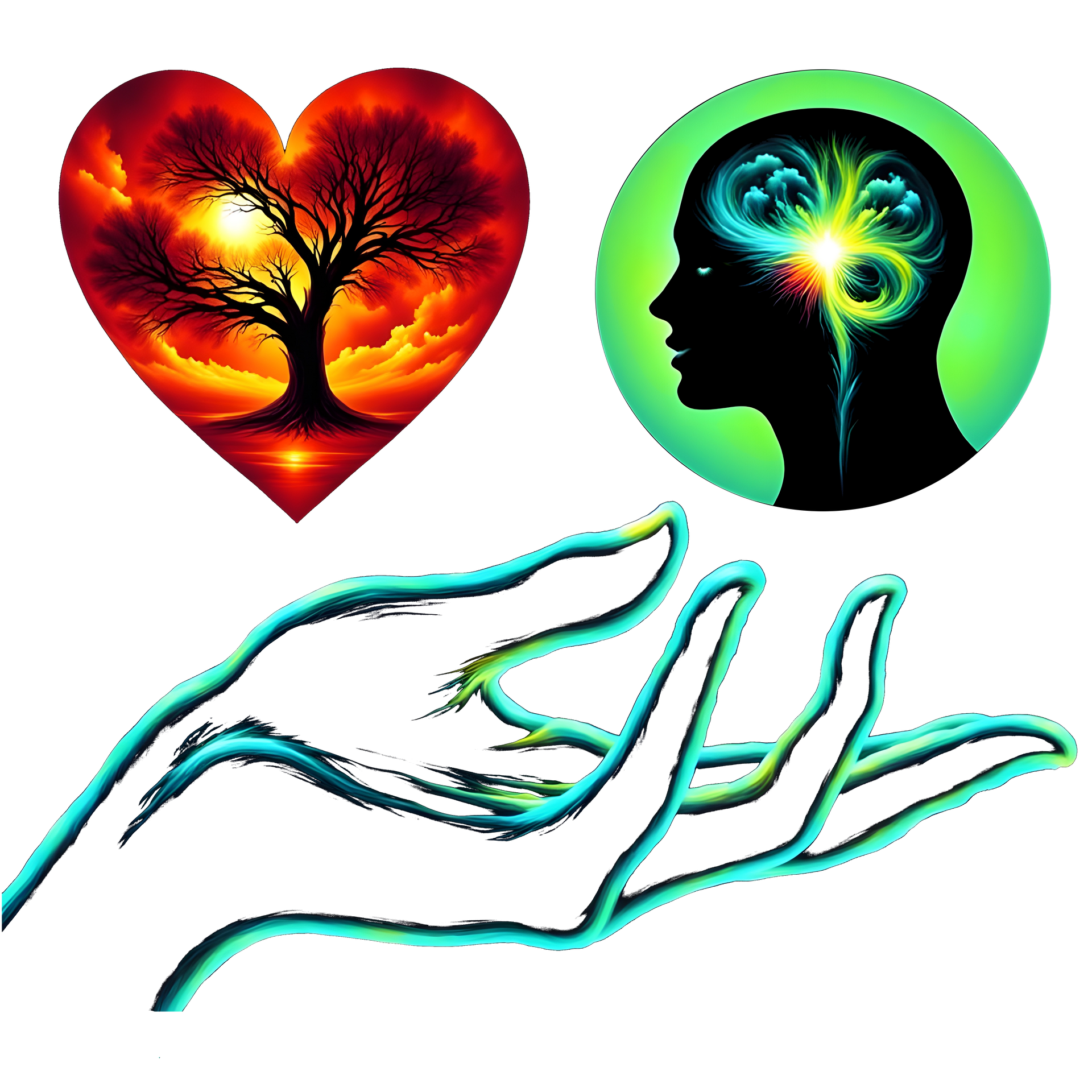 A hand is holding a heart and a head with gears.
