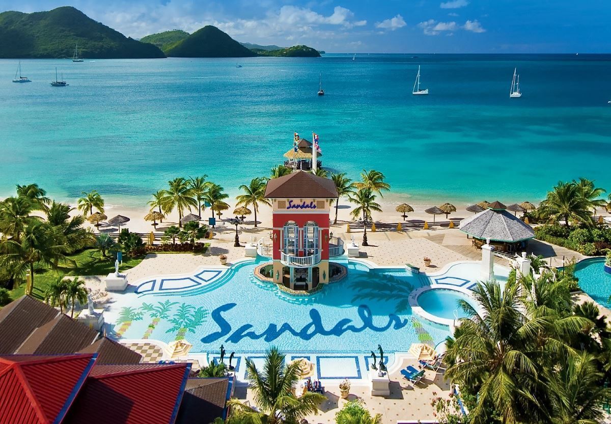 An aerial view of sandals resort in the caribbean