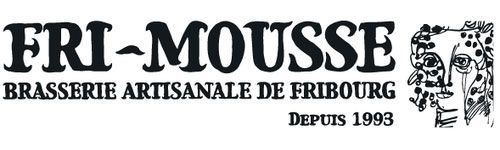 Logo de Fri-Mousse, brasserie fribourgeoise depuis 1993, avec un visage stylisé et des vignes.