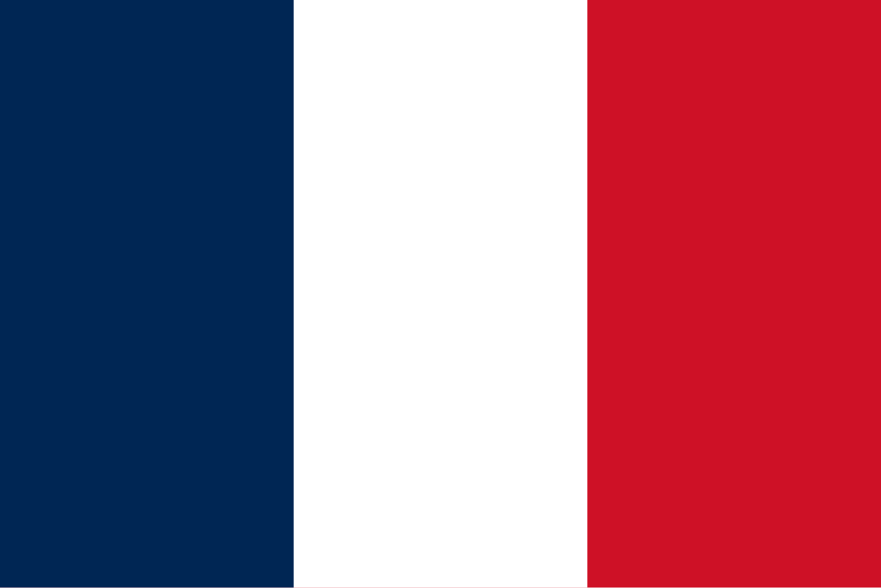 Drapeau français : bandes verticales bleues, blanches et rouges.