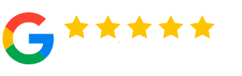 Google logo with five gold stars, indicating a five-star rating.