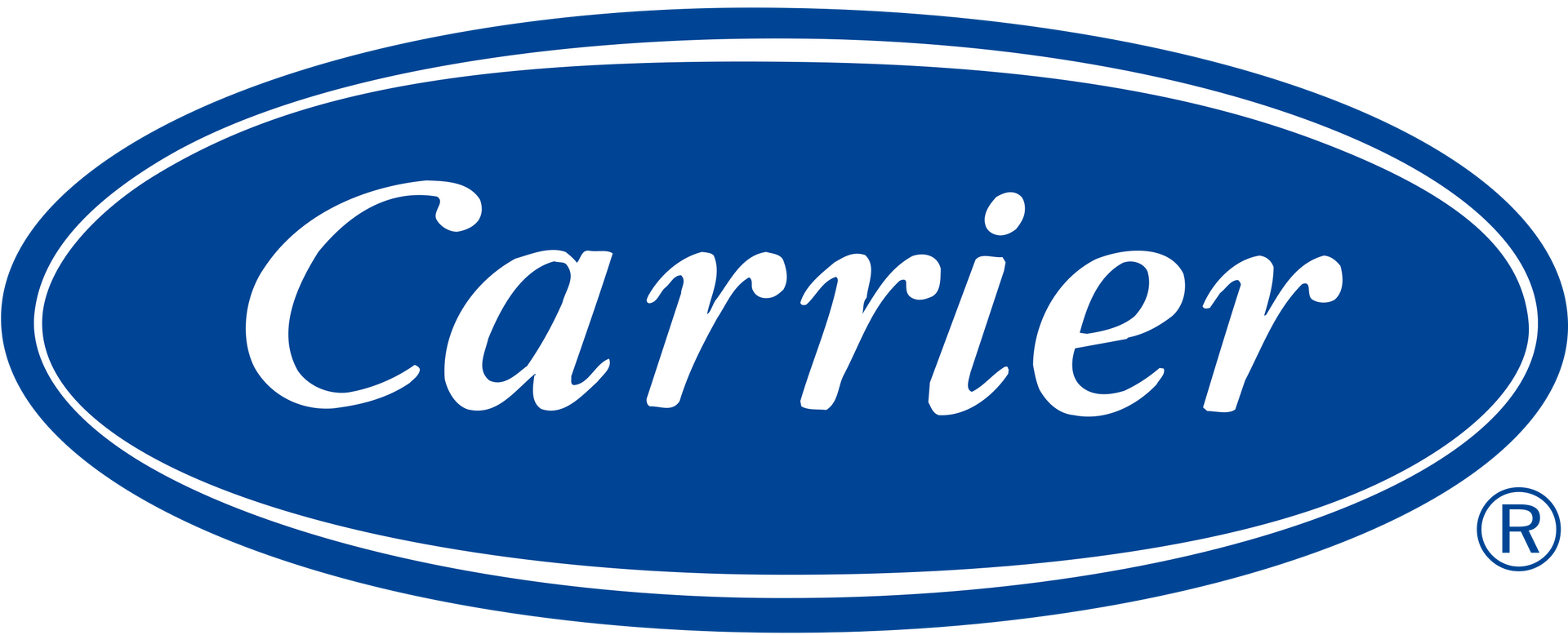 Carrier logo in a blue oval with white text. The registered trademark symbol is in the bottom right corner.