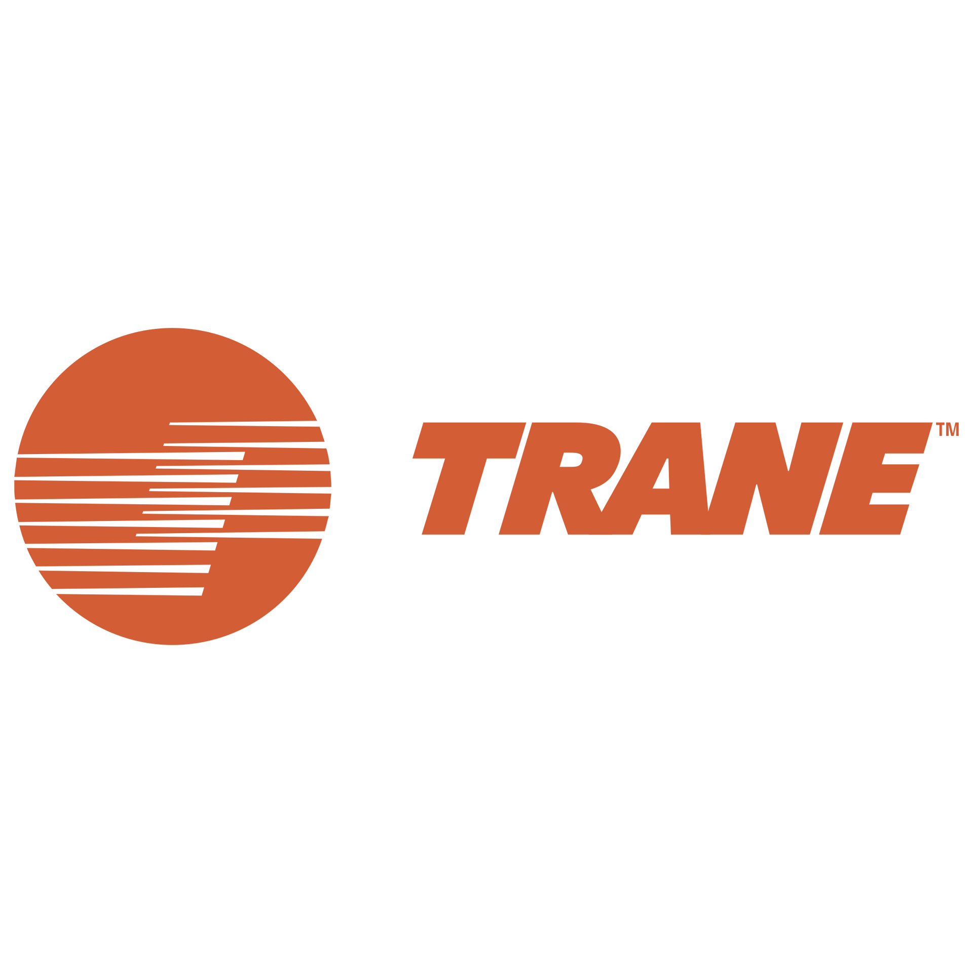 Trane logo: Orange circle with horizontal lines, orange