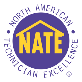 NATE certification logo: yellow house silhouette over