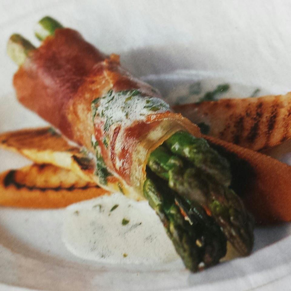 Asparagus wrapped in Parma ham