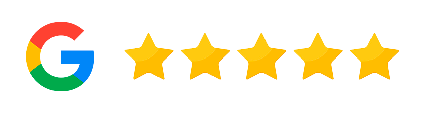 Um logotipo do Google com cinco estrelas em um fundo branco.