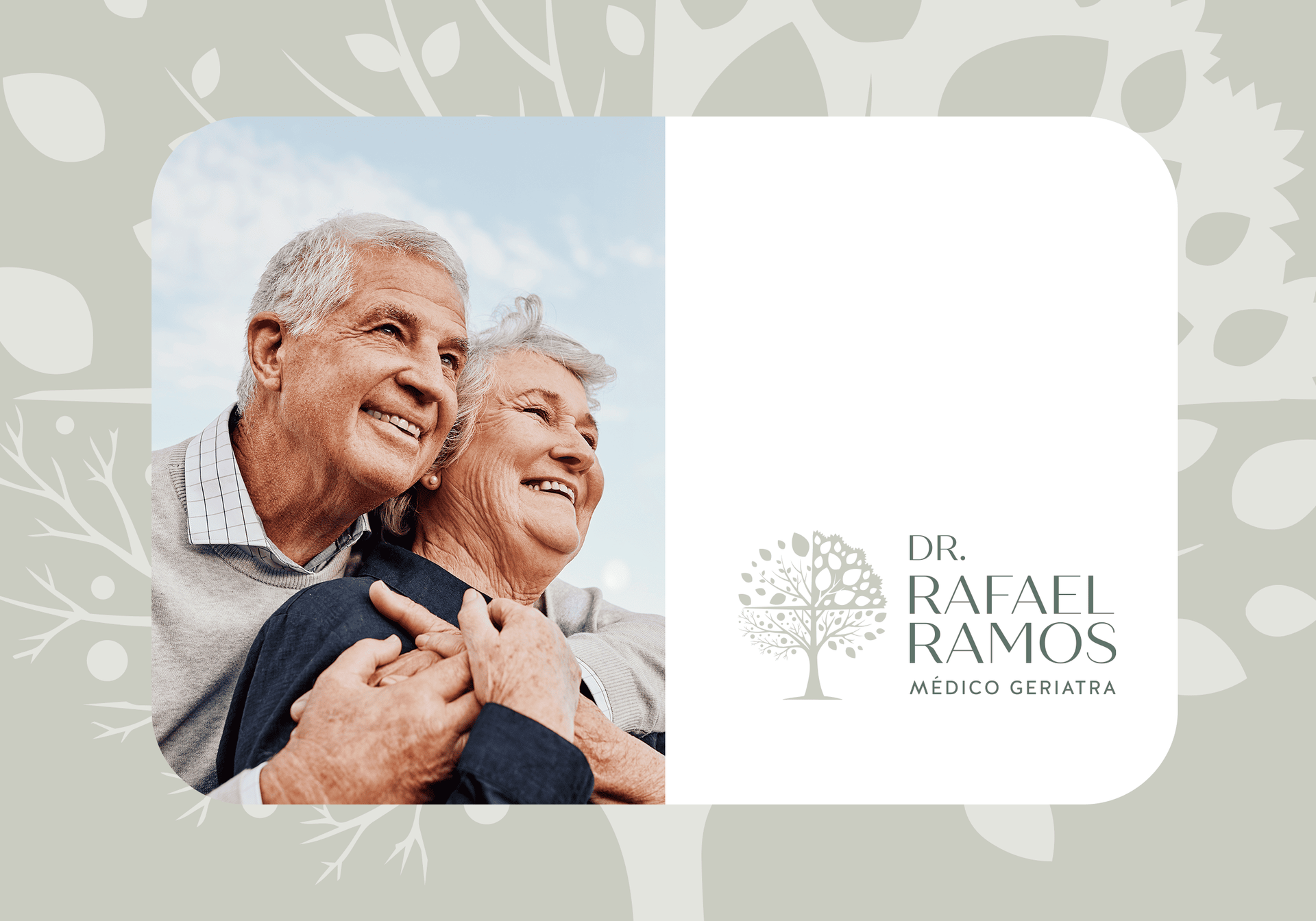 Dois cartões de visita em couro marrom; um branco com logotipo, um azul marinho com texto.