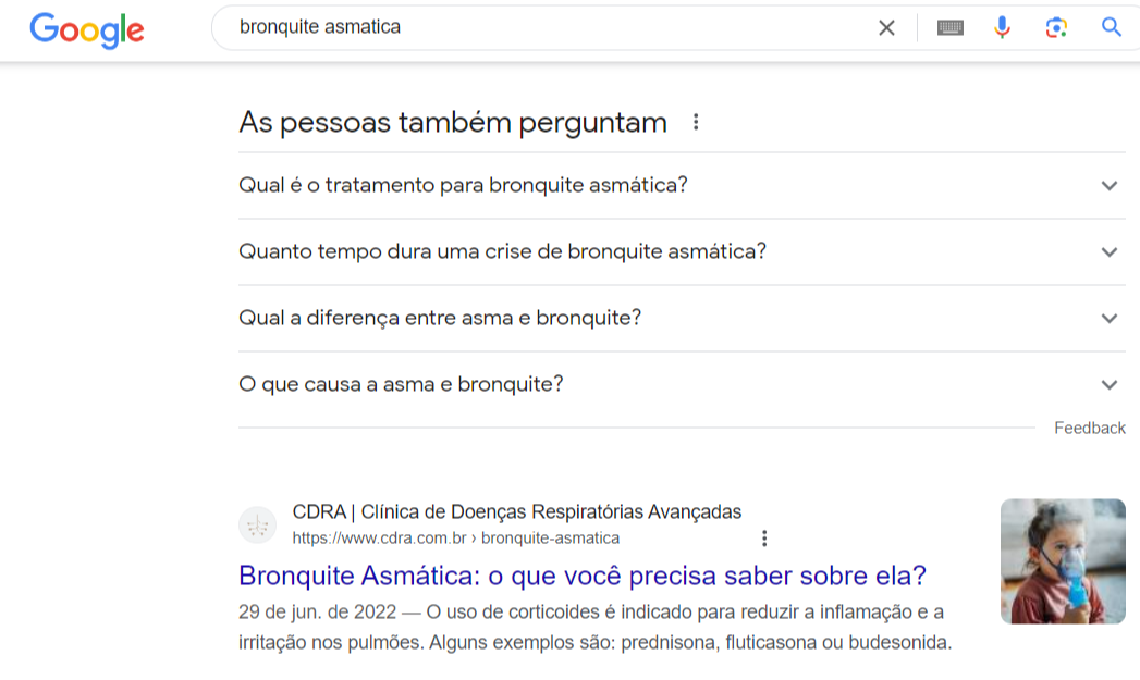 Uma captura de tela de uma página de pesquisa do Google com a foto de uma criança.