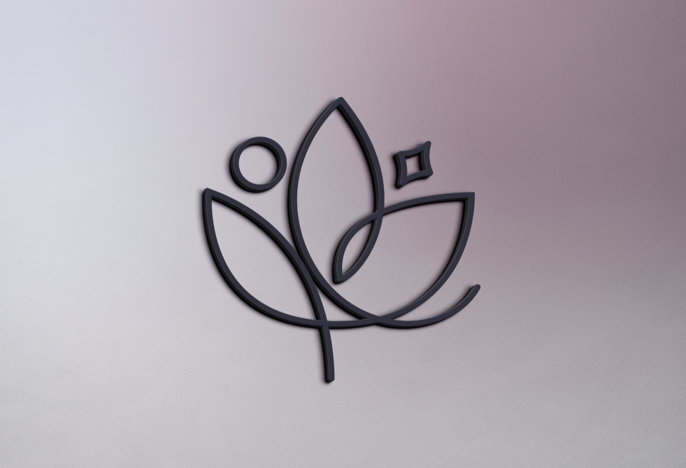 Um desenho de uma flor com folhas em um fundo branco.