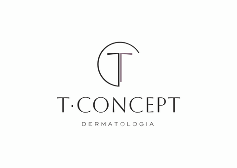 Logotipo da T. CONCEPT, uma clínica de dermatologia, com um 