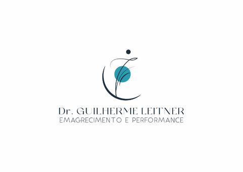 Logotipo do Dr. Guilherme Leitner, com formato de pessoa estilizada, círculo azul-petróleo e escrita fina e elegante.