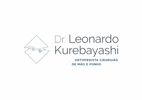 Logotipo do Dr. Leonardo Kurebayashi, um ortopedista especializado em mão e punho, com o símbolo de uma mão.