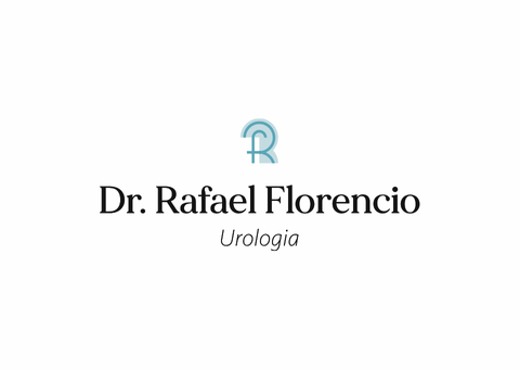 Logotipo do Dr. Rafael Florencio, Urologia, com um emblema azul-petróleo com as iniciais 
