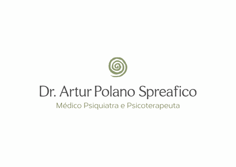 Logotipo do Dr. Artur Polano Spreafico, psiquiatra e psicoterapeuta, com um desenho em espiral acima do nome.