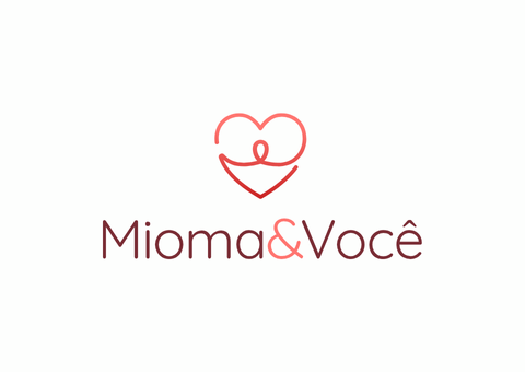 Logotipo com um desenho de uma linha em forma de coração rosa acima do texto 