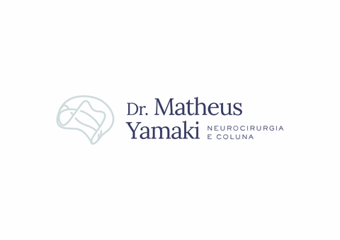 Logotipo do Dr. Matheus Yamaki, neurocirurgião. Apresenta um contorno cerebral estilizado e texto sobre fundo branco.