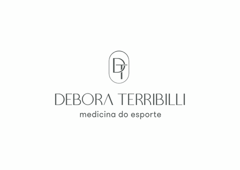Logotipo da Débora Terribili, medicina esportiva, com as iniciais DT dentro de um oval.